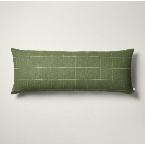 14"x36" Windowpane Plaid Oblong Pillow Dark Green - Hearth & Hand with Magnolia - Picture 1 of 7